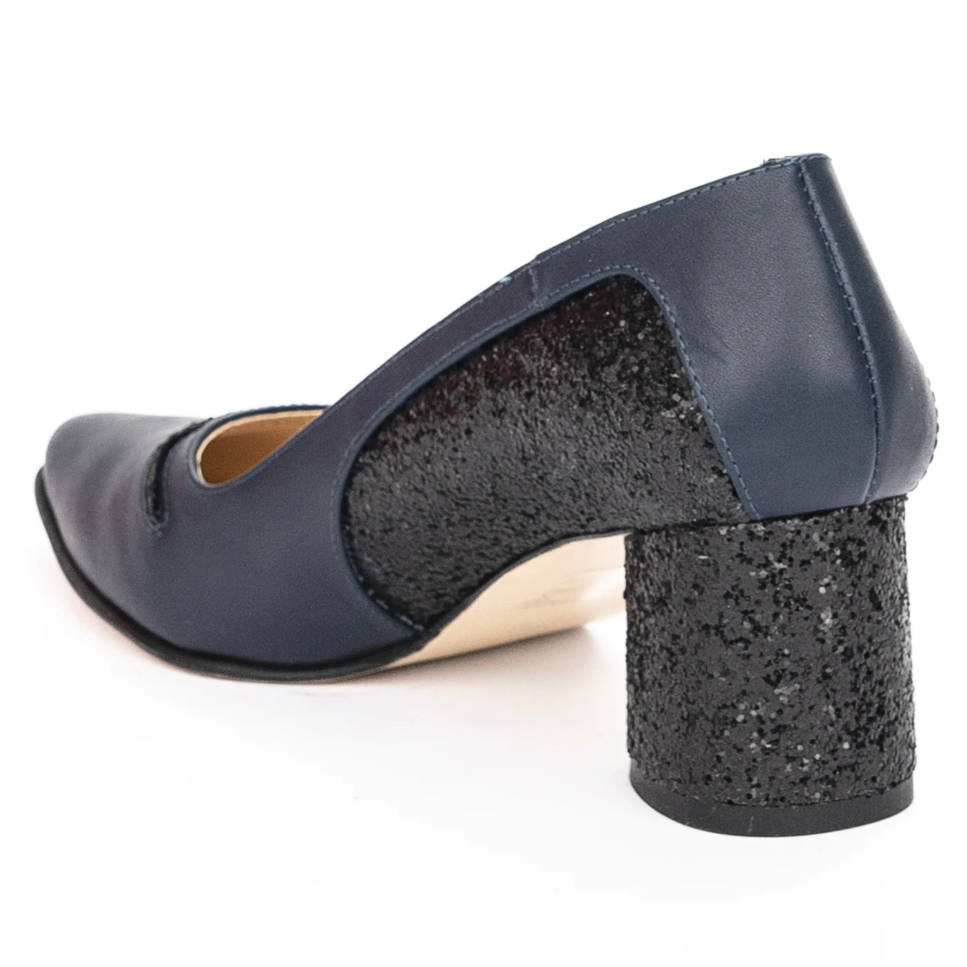 Pantofi dama din piele naturala bleumarin cu toc gros 6 cm 13932 - Image 2