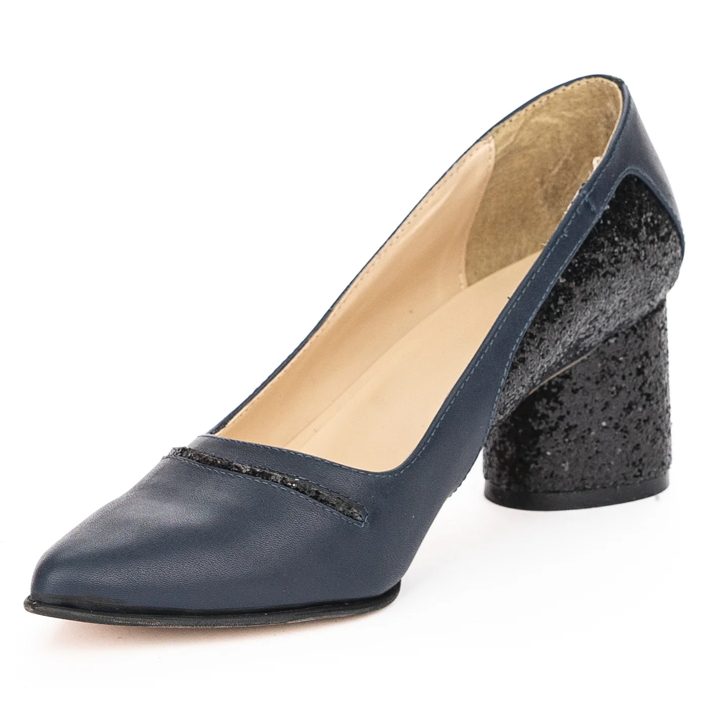 Pantofi dama din piele naturala bleumarin cu toc gros 6 cm 13932 - Image 3