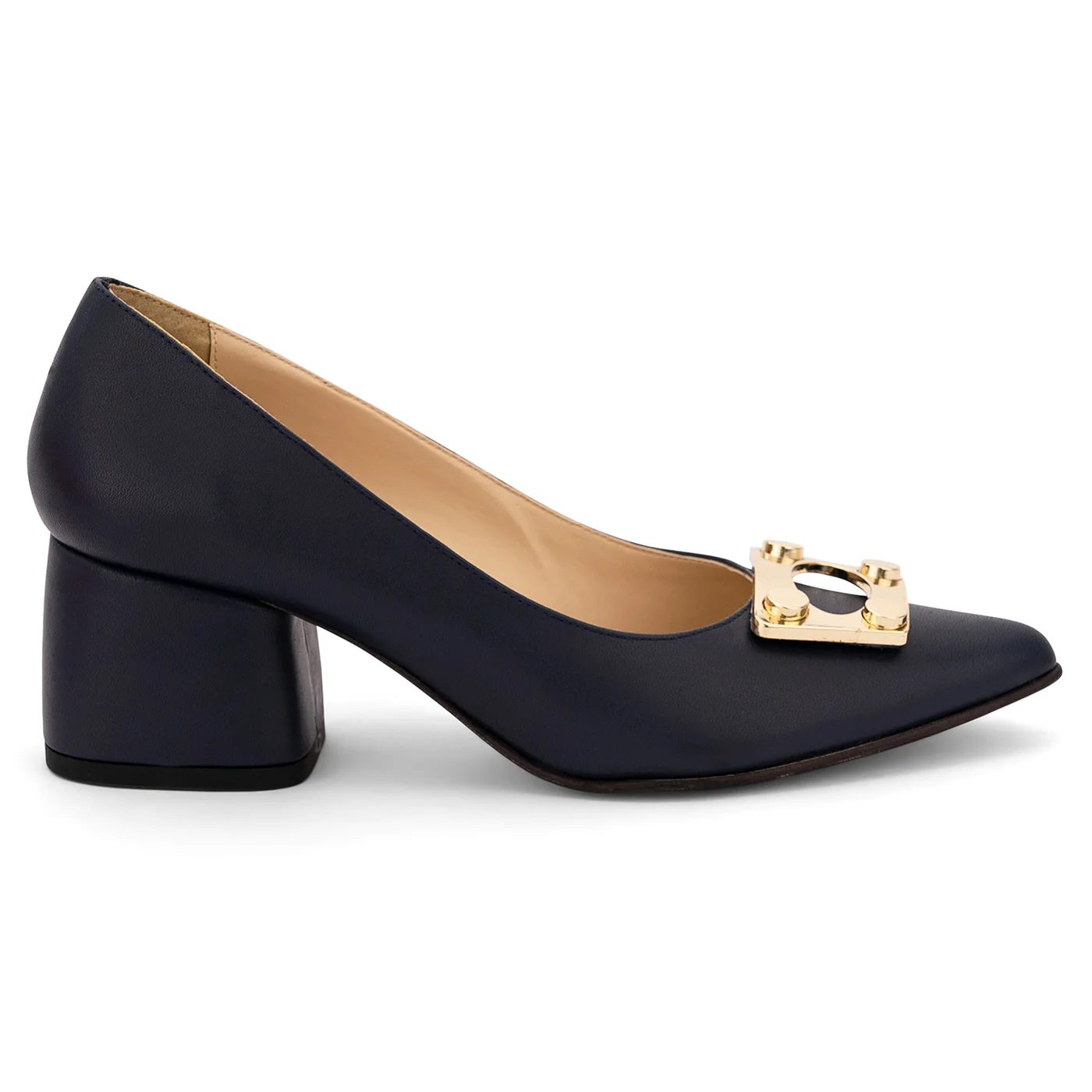 Pantofi dama din piele naturala bleumarin cu toc gros 6 cm 14125