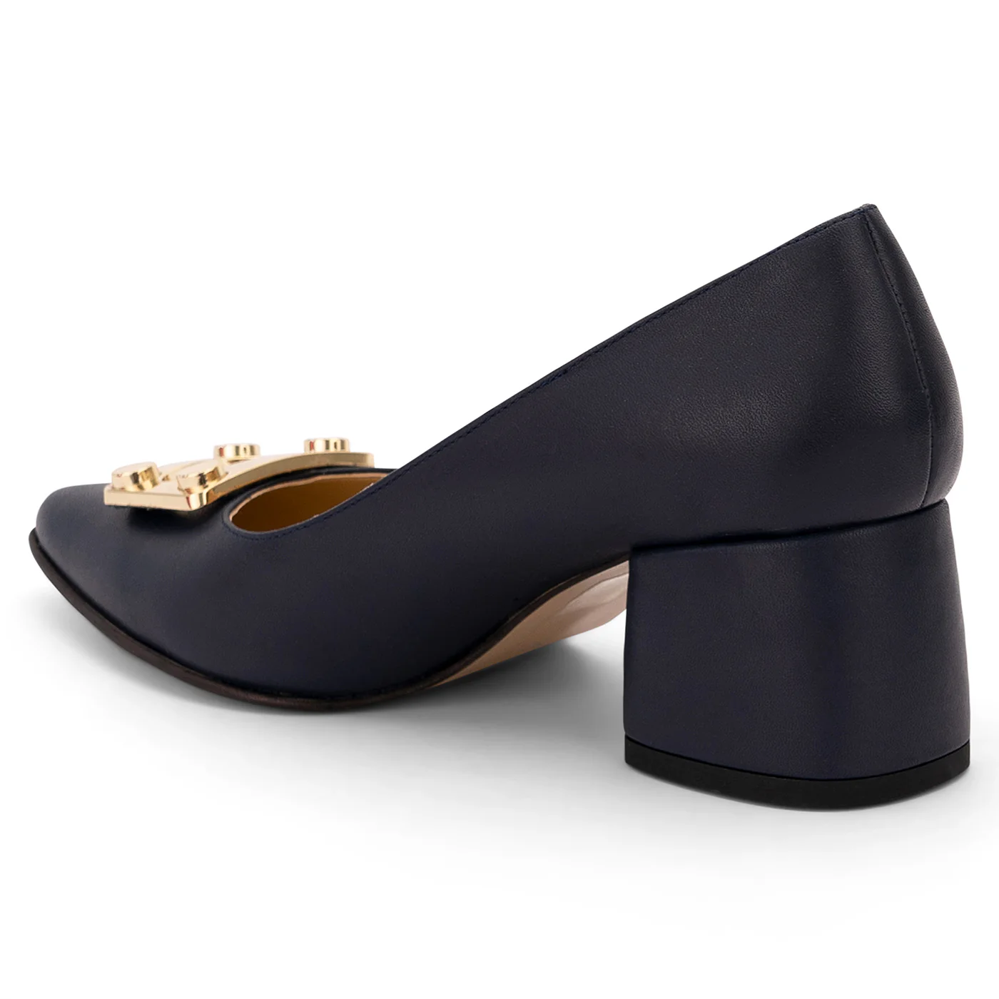 Pantofi dama din piele naturala bleumarin cu toc gros 6 cm 14125 - Image 2