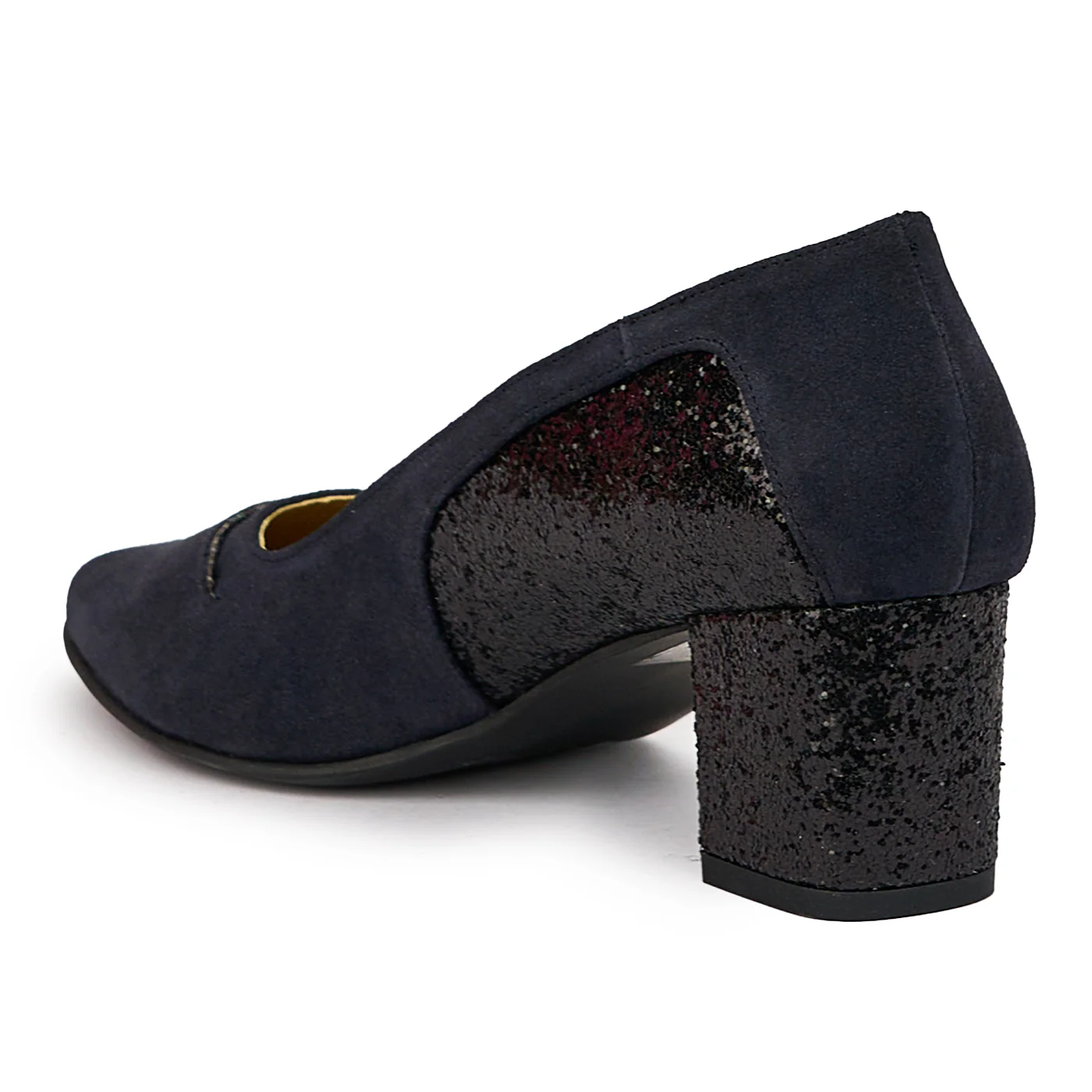 Pantofi dama din piele naturala bleumarin cu toc gros 6 cm 14385 - Image 2
