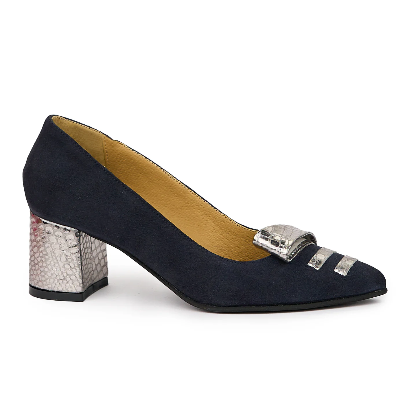 Pantofi dama din piele naturala bleumarin cu toc gros 6 cm 14391