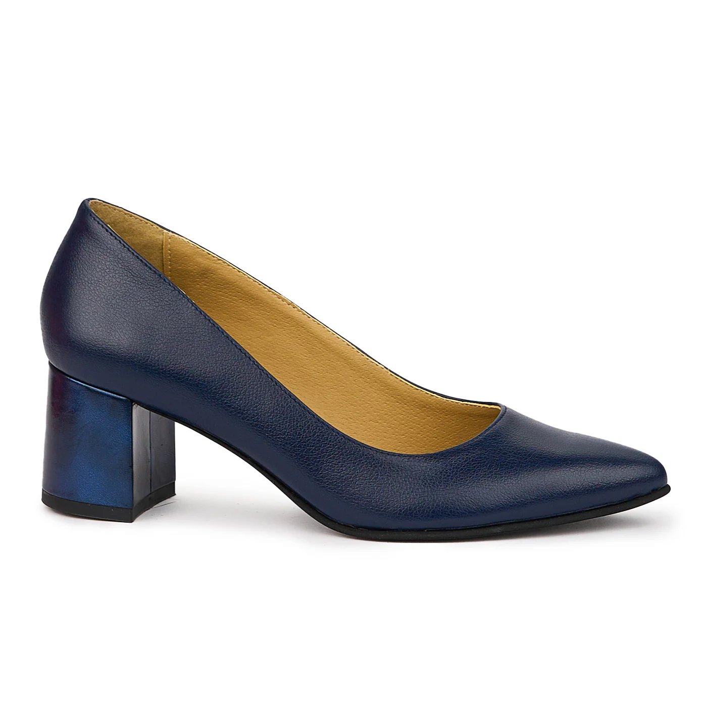 Pantofi dama din piele naturala bleumarin cu toc gros 6 cm 14422