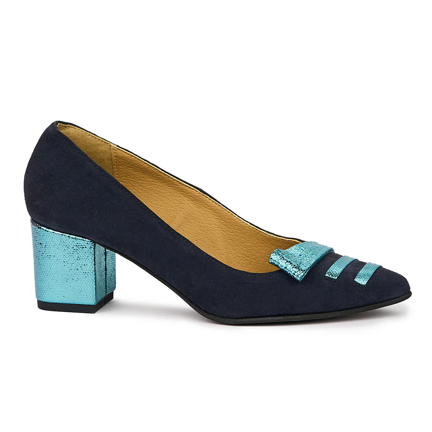 Pantofi dama din piele naturala bleumarin cu toc gros 6 cm 14425