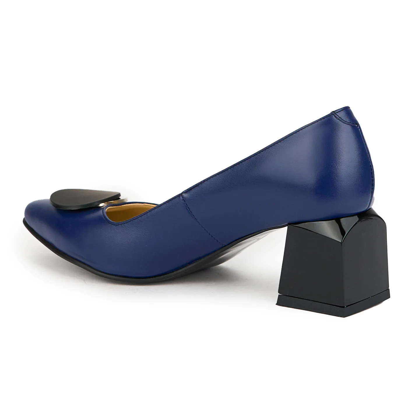 Pantofi dama din piele naturala bleumarin cu toc gros 6 cm 15006 - Image 2