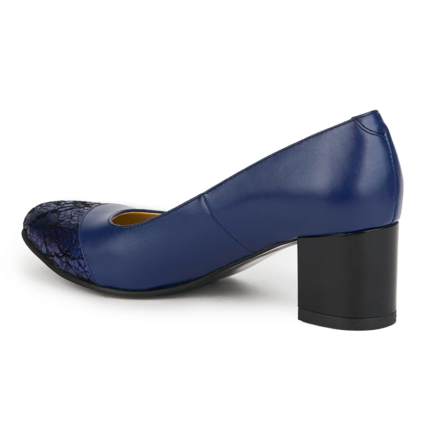 Pantofi dama din piele naturala bleumarin cu toc gros 6 cm 15031 - Image 2