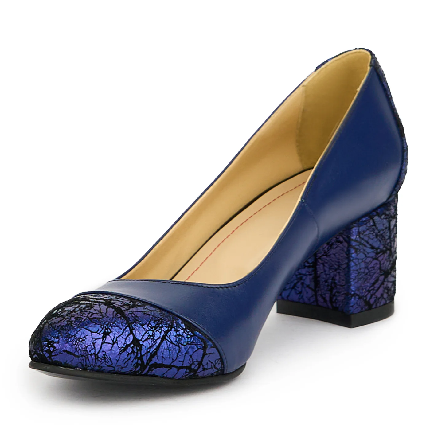 Pantofi dama din piele naturala bleumarin cu toc gros 6 cm 15050 - Image 3