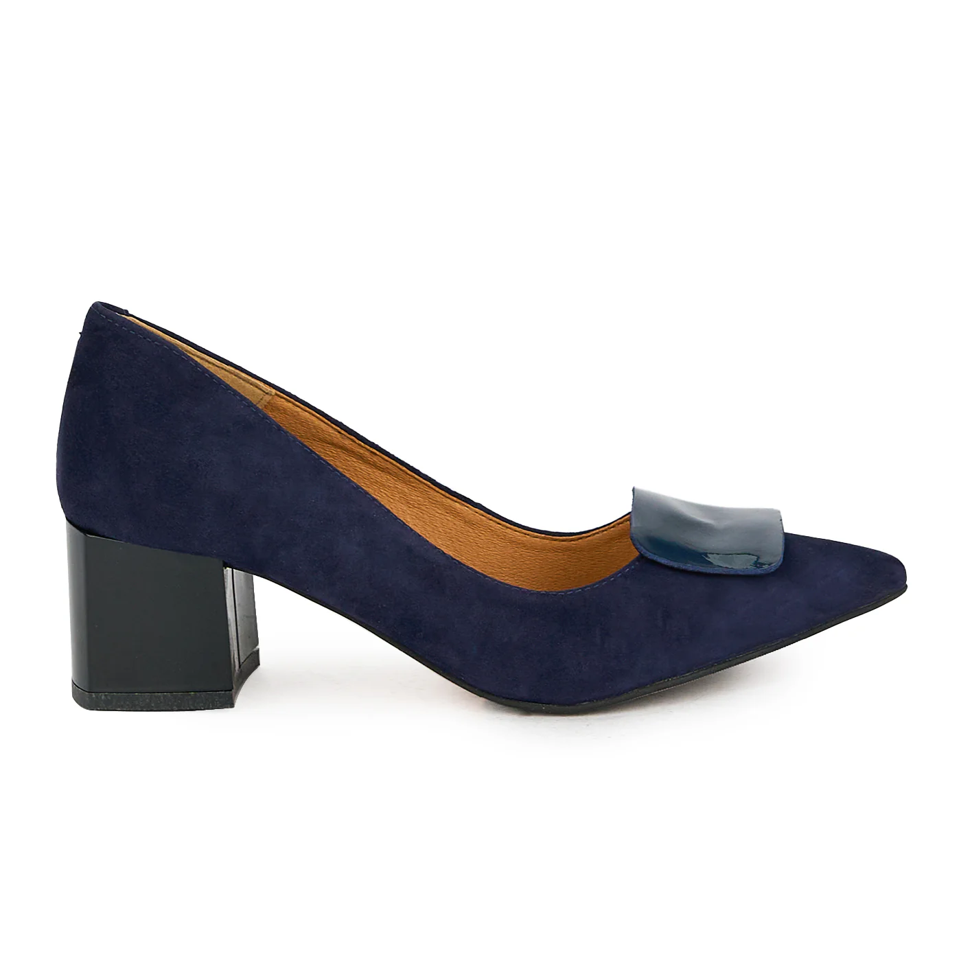 Pantofi dama din piele naturala bleumarin cu toc gros 6 cm 17568