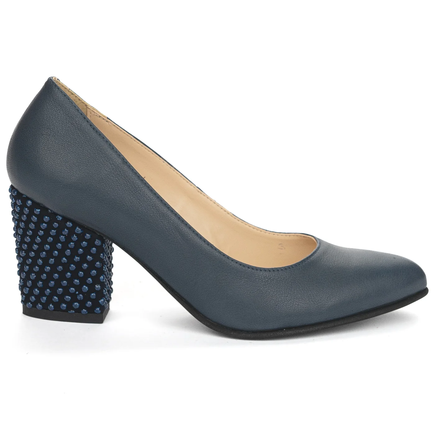 Pantofi dama din piele naturala bleumarin cu toc gros 7.5 cm 13899