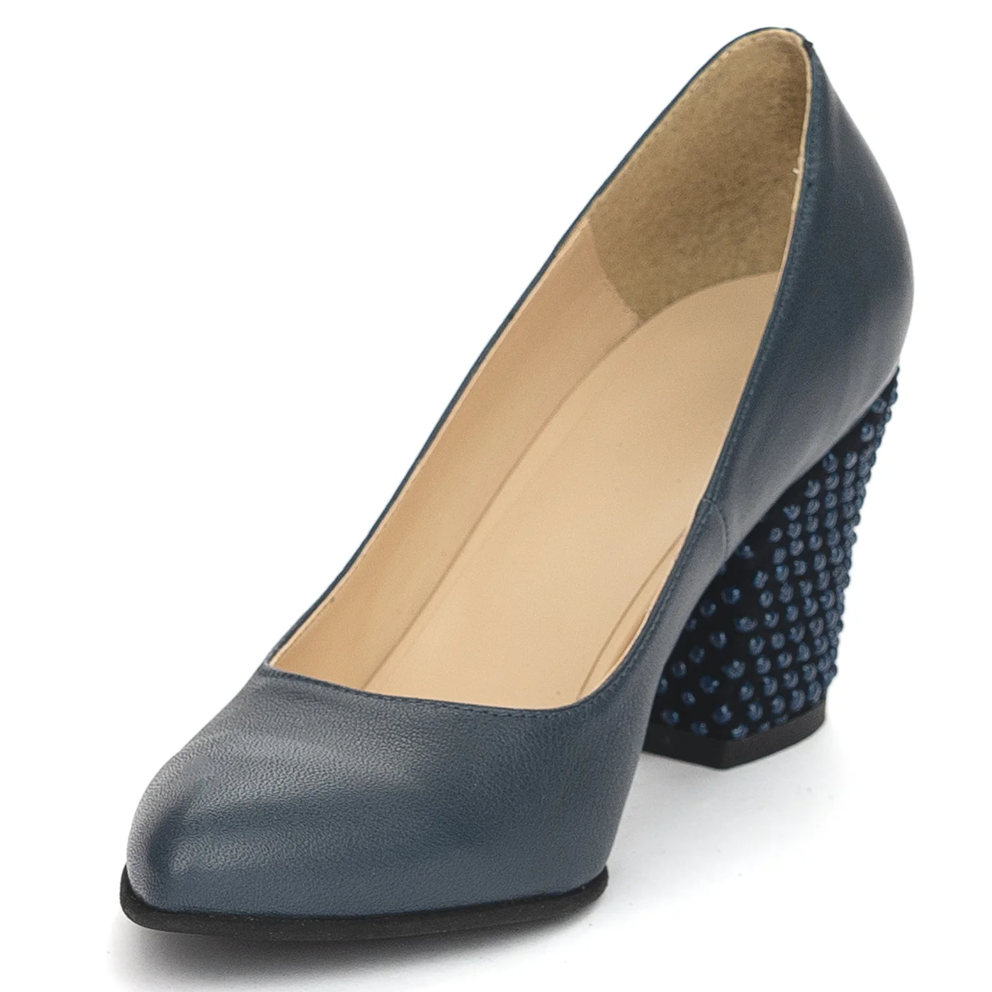 Pantofi dama din piele naturala bleumarin cu toc gros 7.5 cm 13899 - Image 3