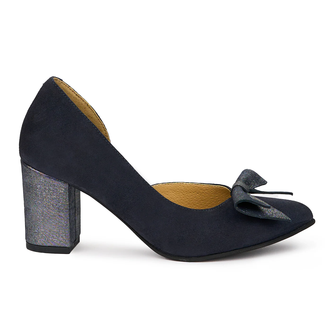 Pantofi dama din piele naturala bleumarin cu toc gros 7.5 cm 14275