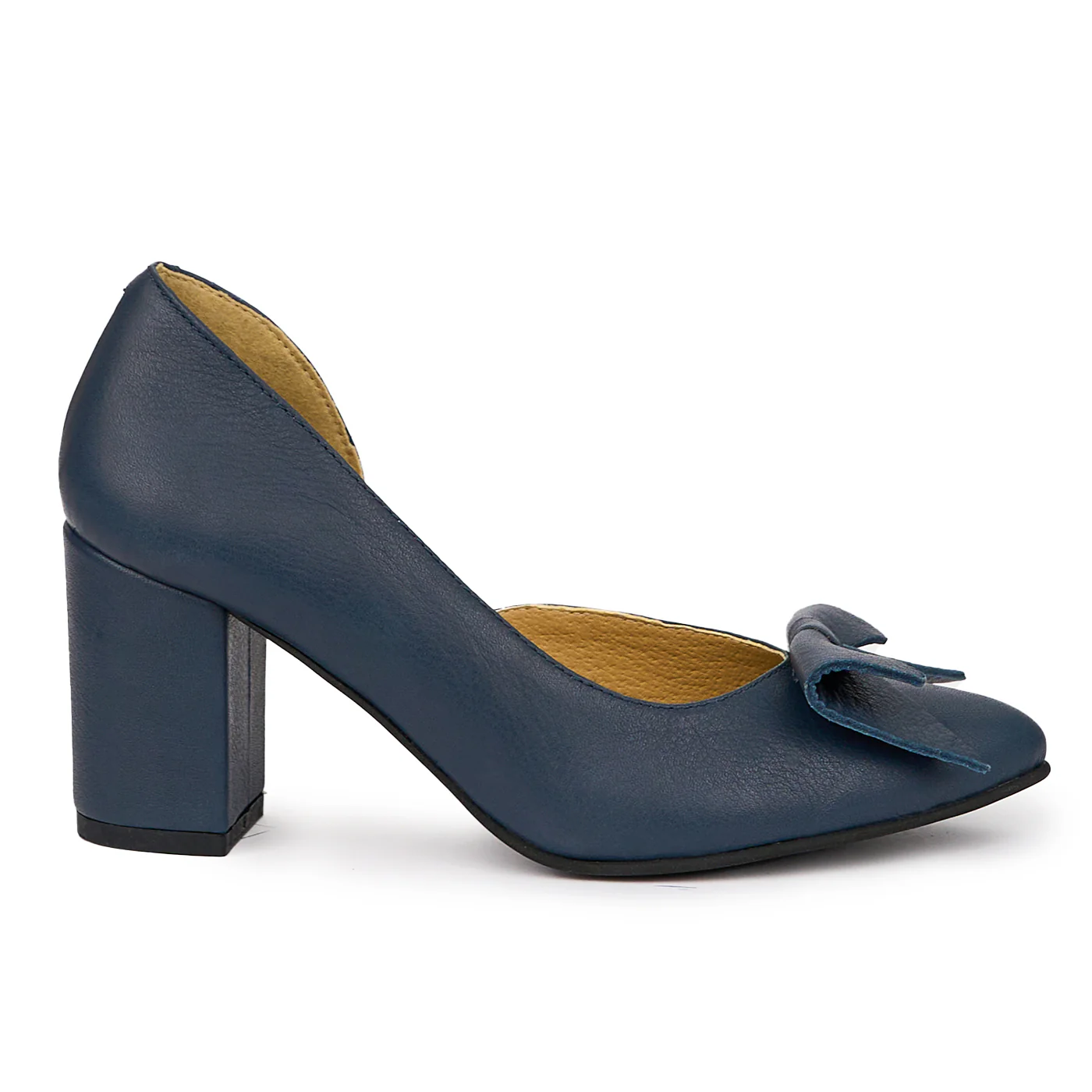 Pantofi dama din piele naturala bleumarin cu toc gros 7.5 cm 14278