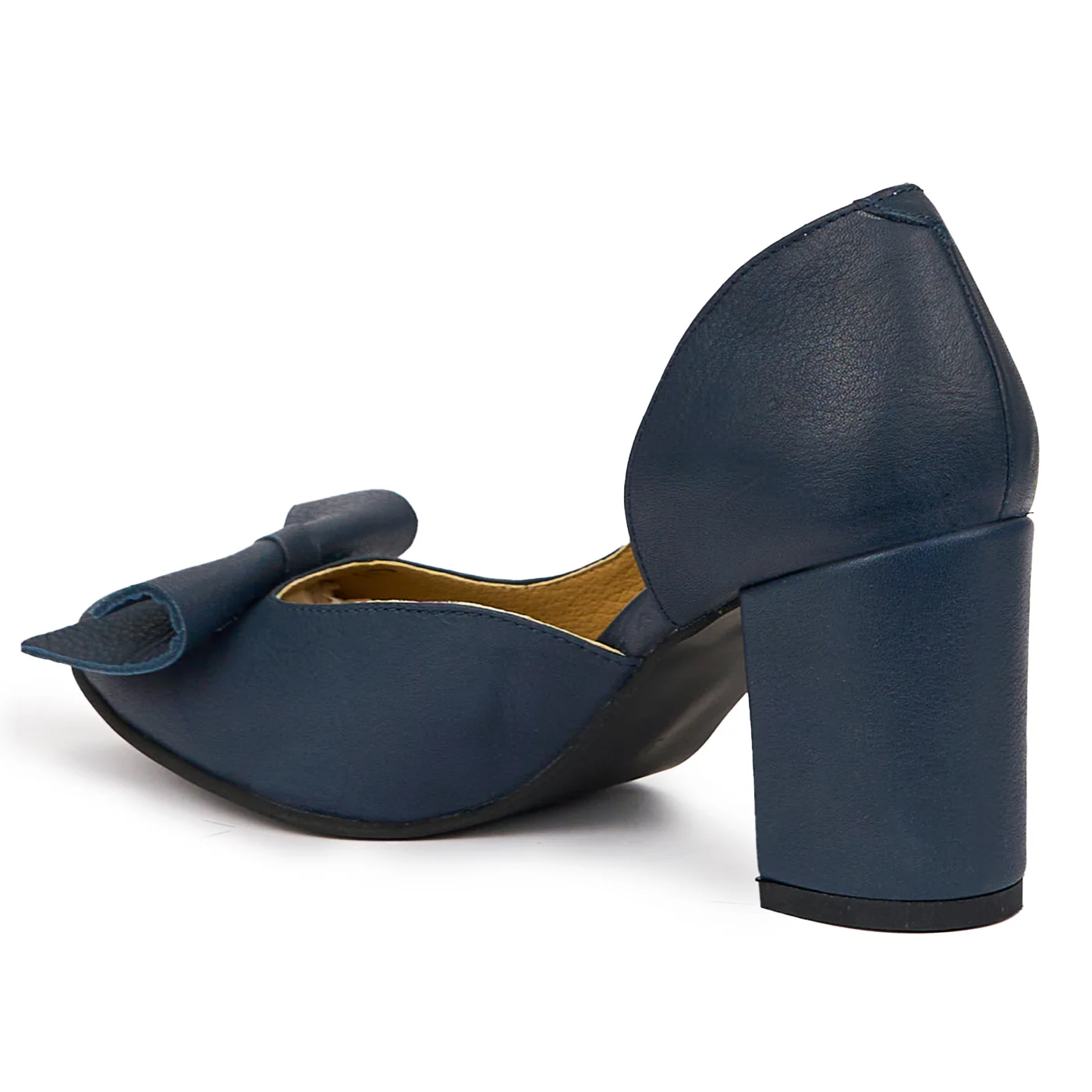 Pantofi dama din piele naturala bleumarin cu toc gros 7.5 cm 14278 - Image 2