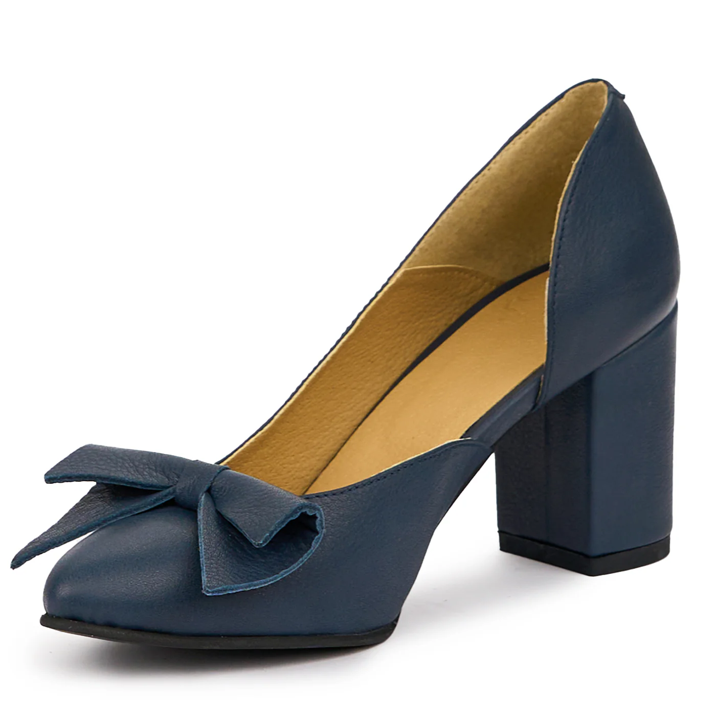 Pantofi dama din piele naturala bleumarin cu toc gros 7.5 cm 14278 - Image 3