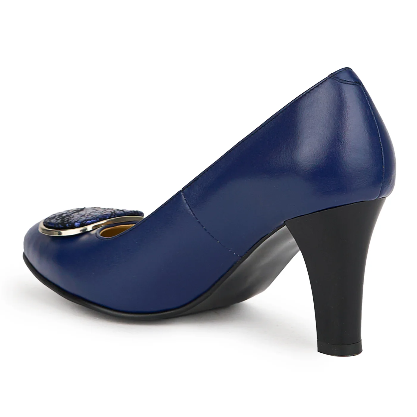 Pantofi dama din piele naturala bleumarin cu toc gros 7.5 cm 15016 - Image 2