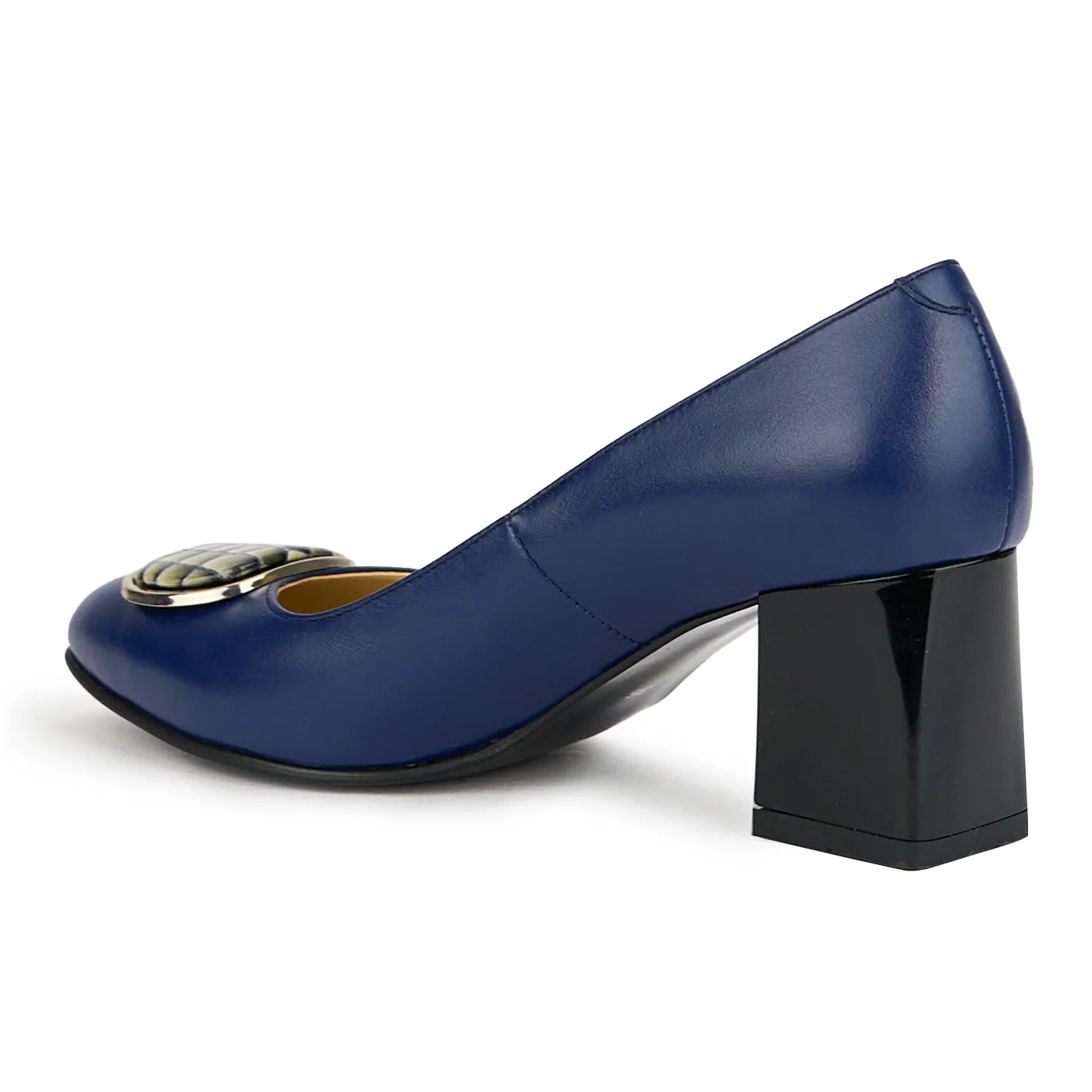 Pantofi dama din piele naturala bleumarin cu toc gros 7.5 cm 15126 - Image 2