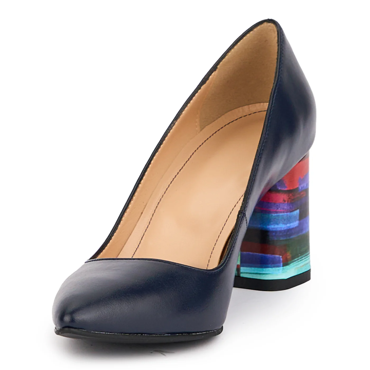 Pantofi dama din piele naturala bleumarin cu toc gros 7.5 cm 16862 - Image 3