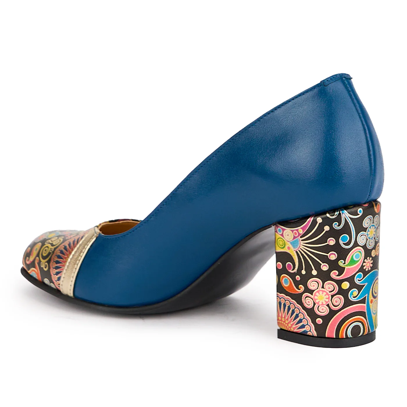 Pantofi dama din piele naturala bleumarin cu toc gros 7.5 cm 16914 - Image 2