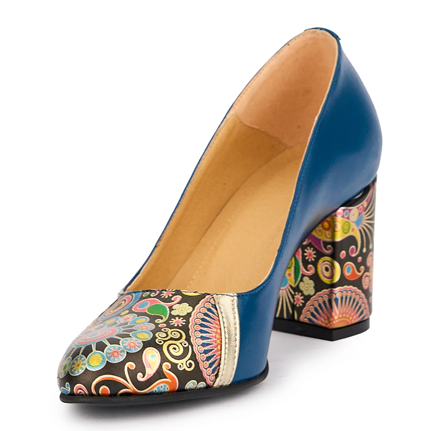Pantofi dama din piele naturala bleumarin cu toc gros 7.5 cm 16914 - Image 3