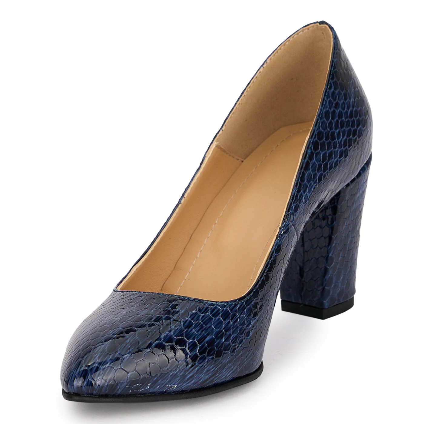 Pantofi dama din piele naturala bleumarin cu toc gros 7.5 cm 18853 - Image 3