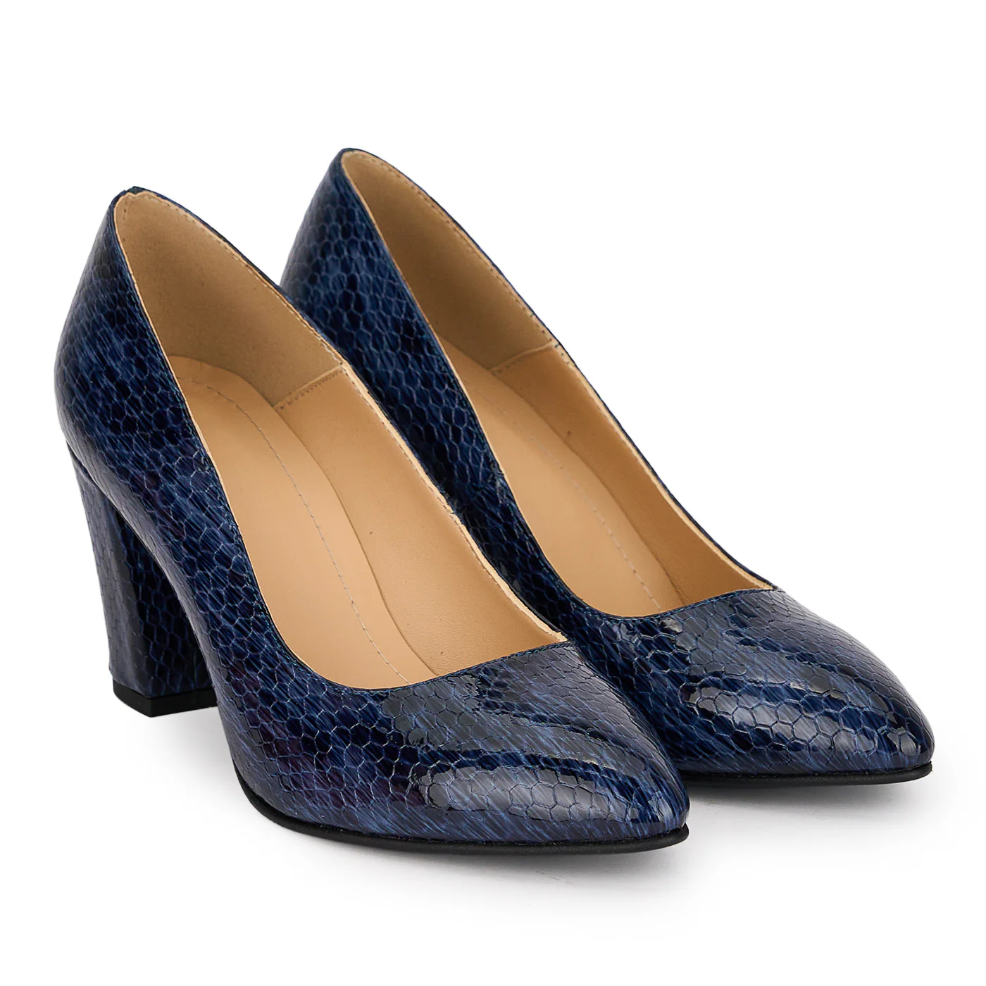 Pantofi dama din piele naturala bleumarin cu toc gros 7.5 cm 18853 - Image 4