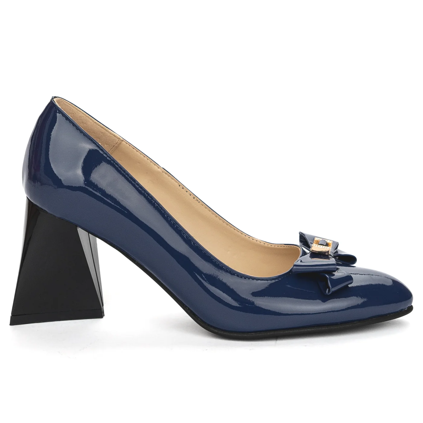 Pantofi dama din piele naturala bleumarin cu toc gros 8 cm 13826