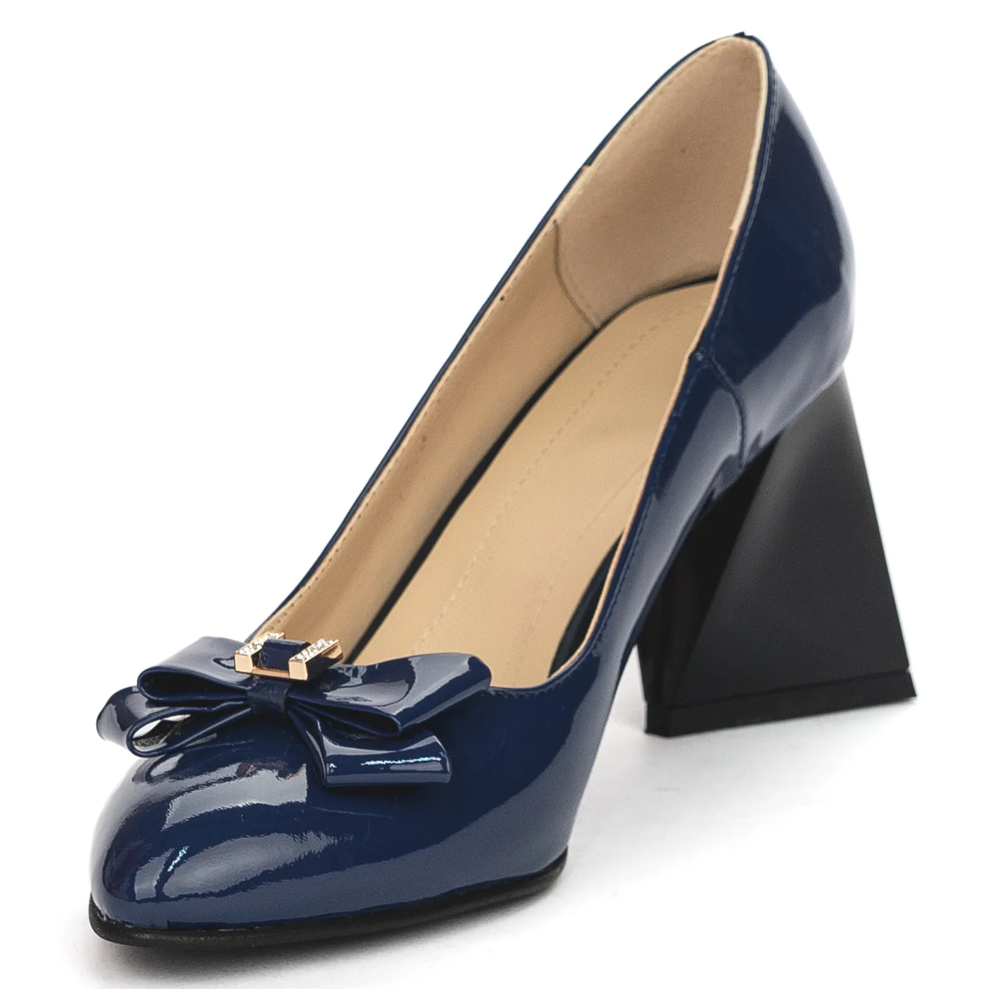 Pantofi dama din piele naturala bleumarin cu toc gros 8 cm 13826 - Image 3
