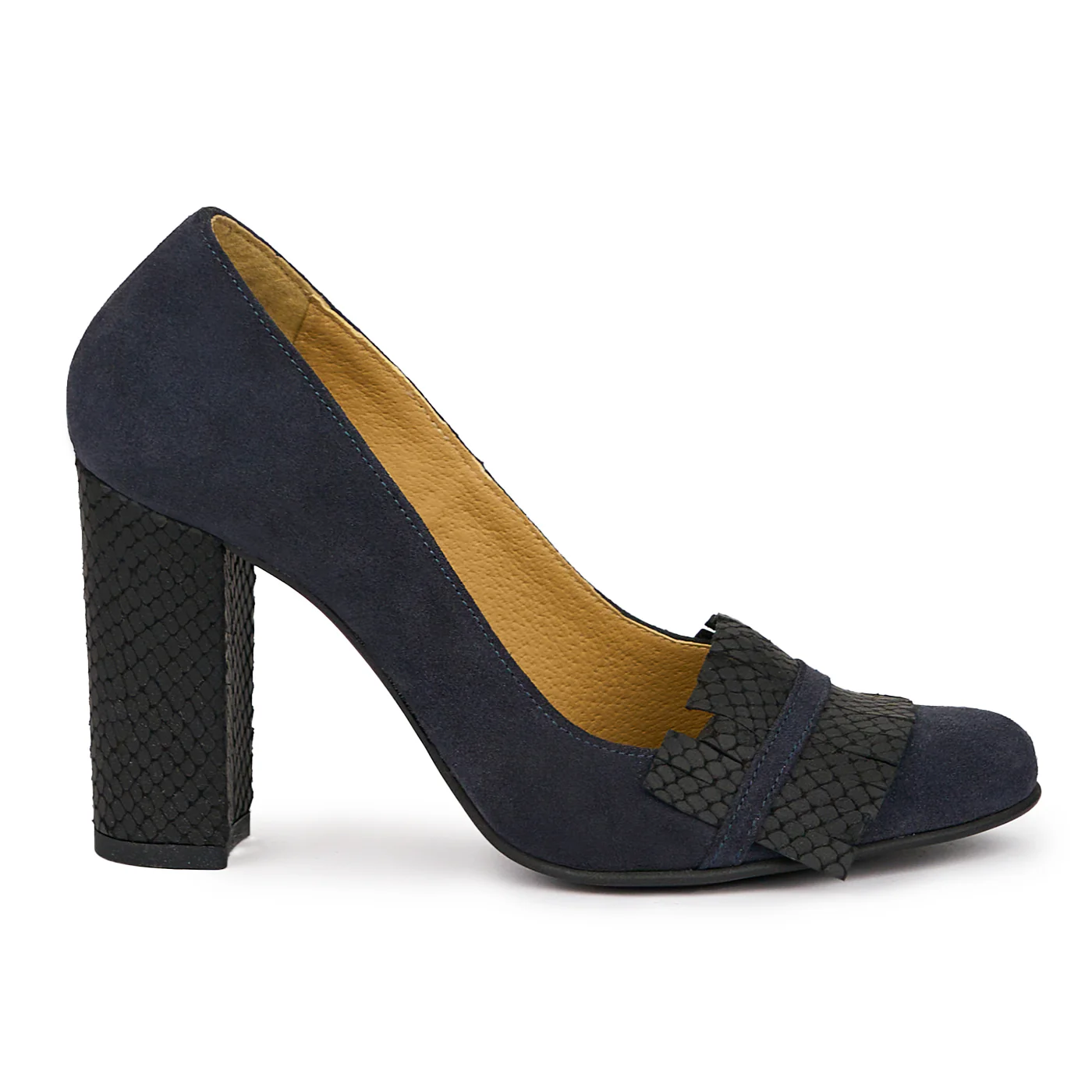 Pantofi dama din piele naturala bleumarin cu toc gros 9.5 cm 14240