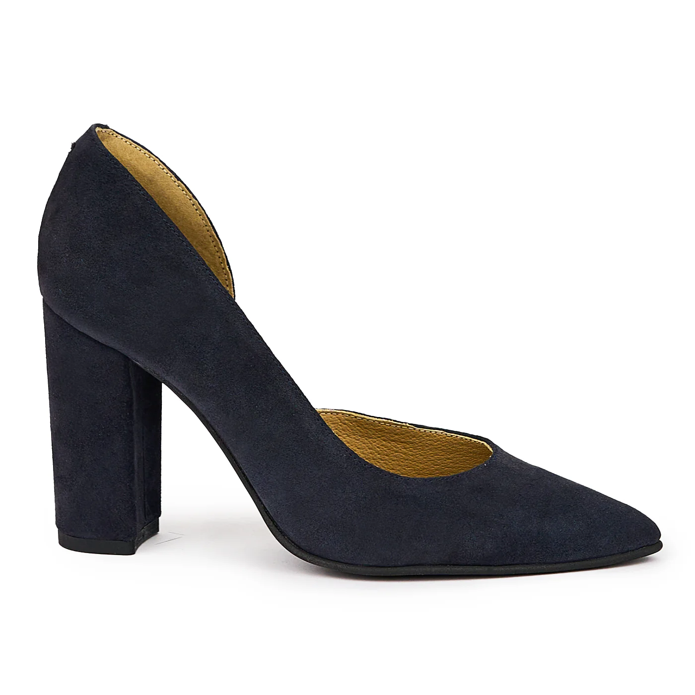 Pantofi dama din piele naturala bleumarin cu toc gros 9.5 cm 14373
