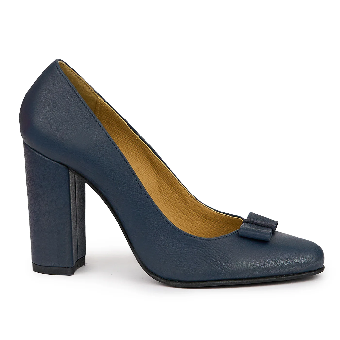 Pantofi dama din piele naturala bleumarin cu toc gros 9.5 cm 14416