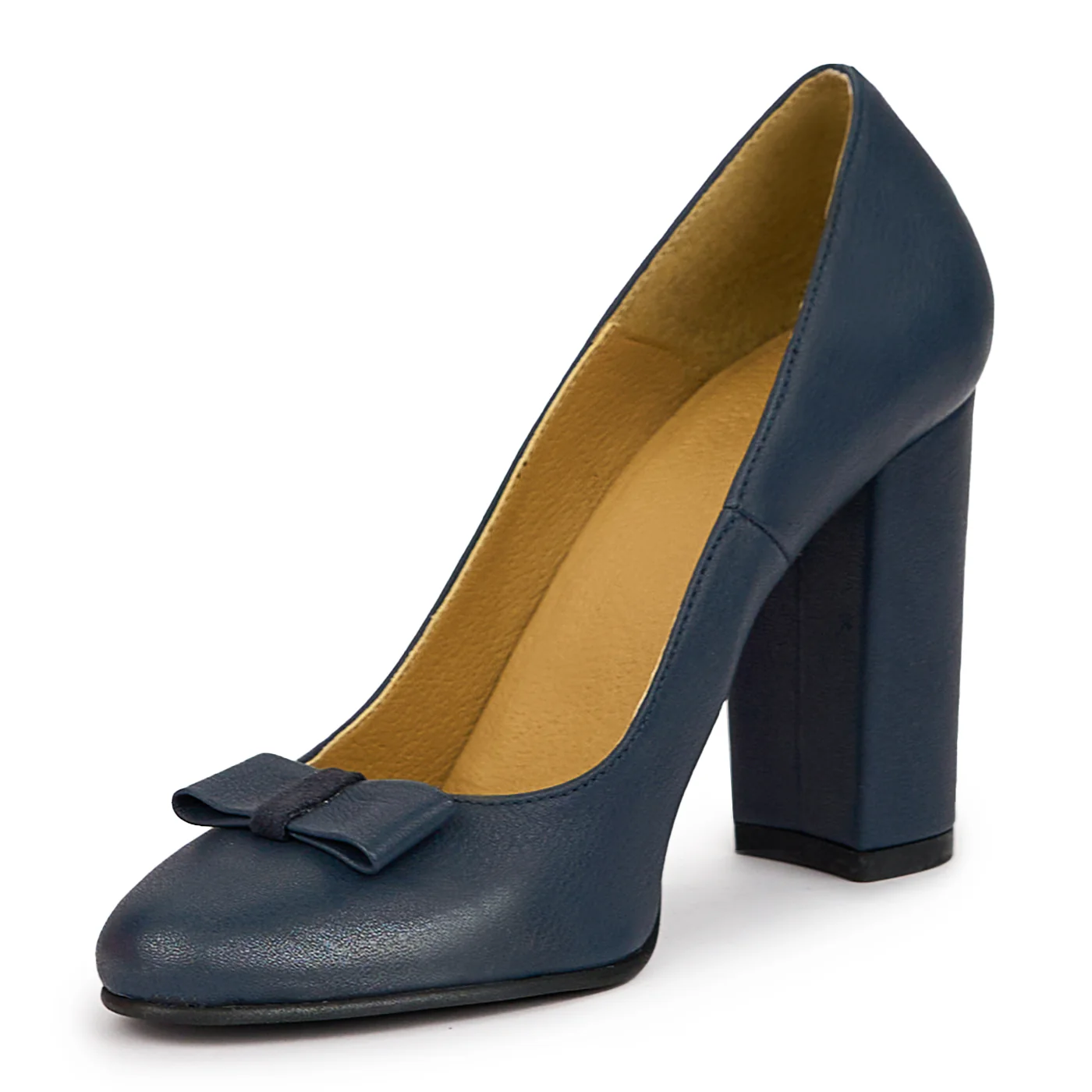 Pantofi dama din piele naturala bleumarin cu toc gros 9.5 cm 14416 - Image 3