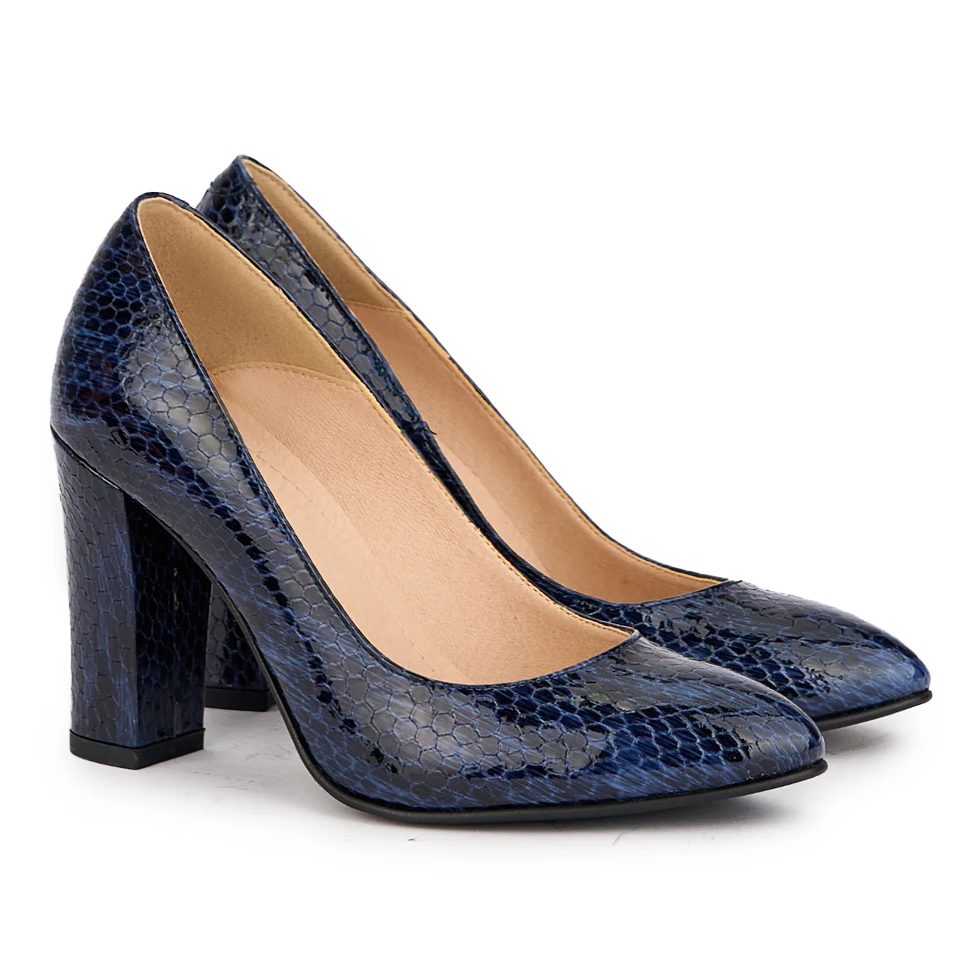 Pantofi dama din piele naturala bleumarin cu toc gros 9.5 cm 17160 - Image 4