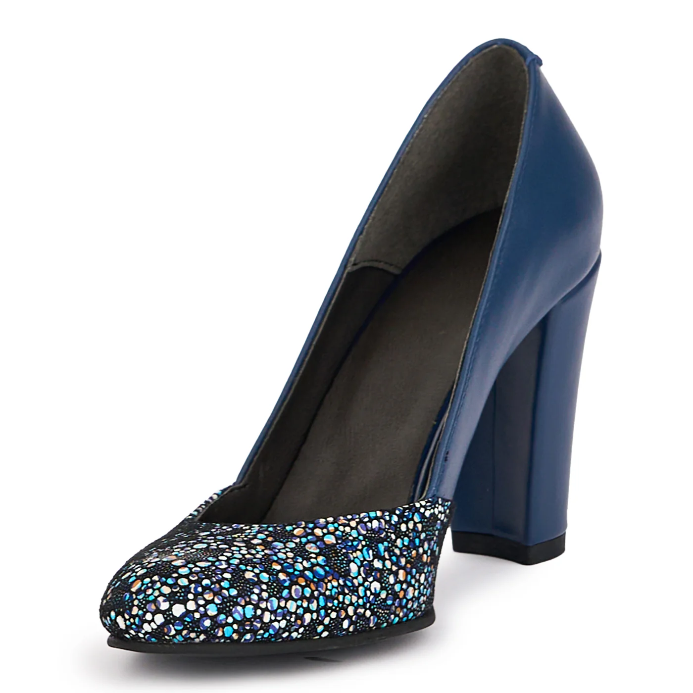 Pantofi dama din piele naturala bleumarin cu toc gros 9 cm 16813 - Image 3