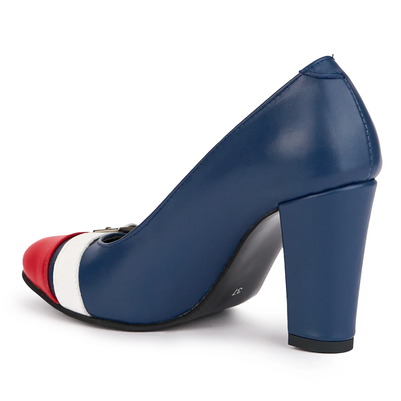 Pantofi dama din piele naturala bleumarin cu toc gros 9 cm 16938 - Image 2