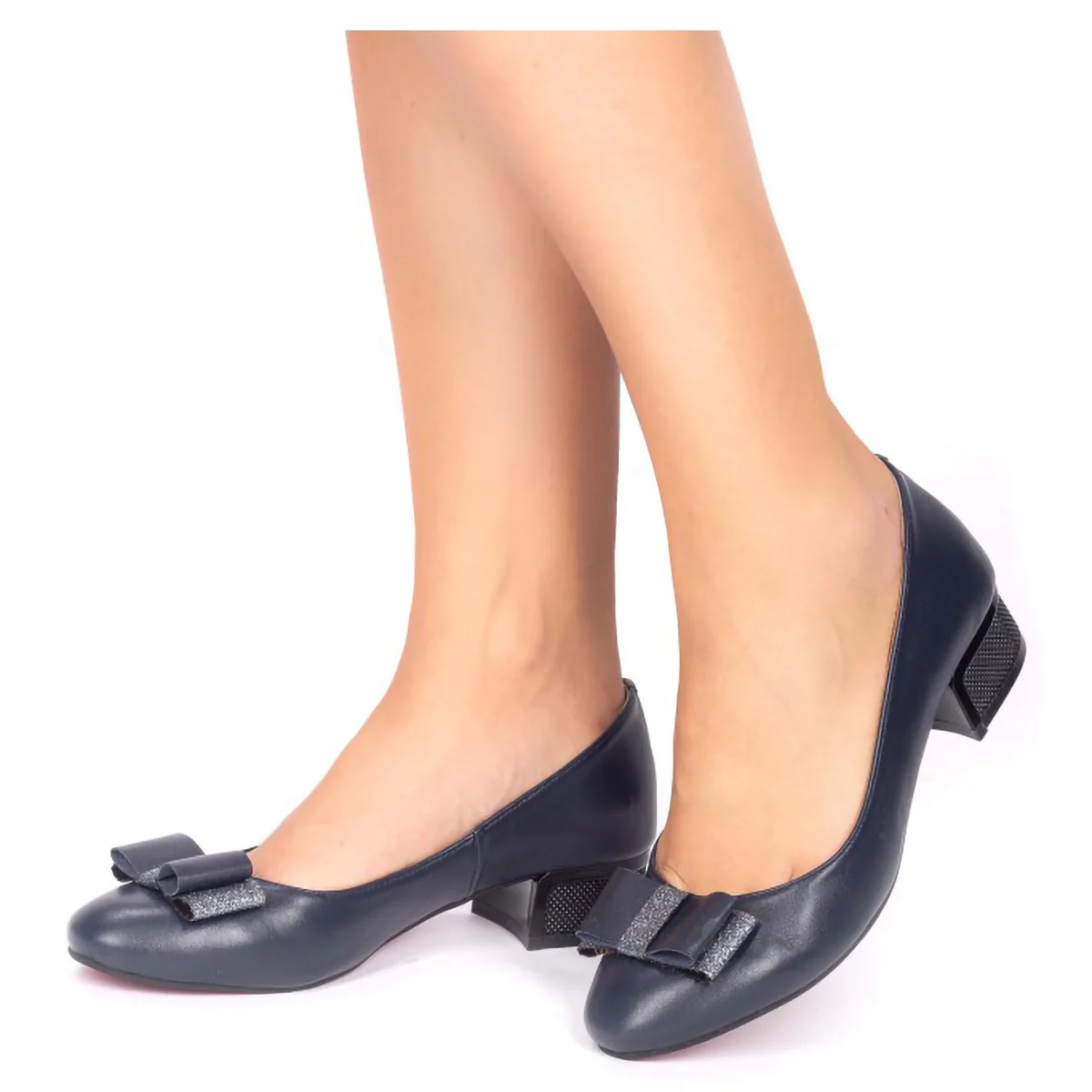 Pantofi dama din piele naturala bleumarin cu toc mic 3.5 cm 15757 - Image 2