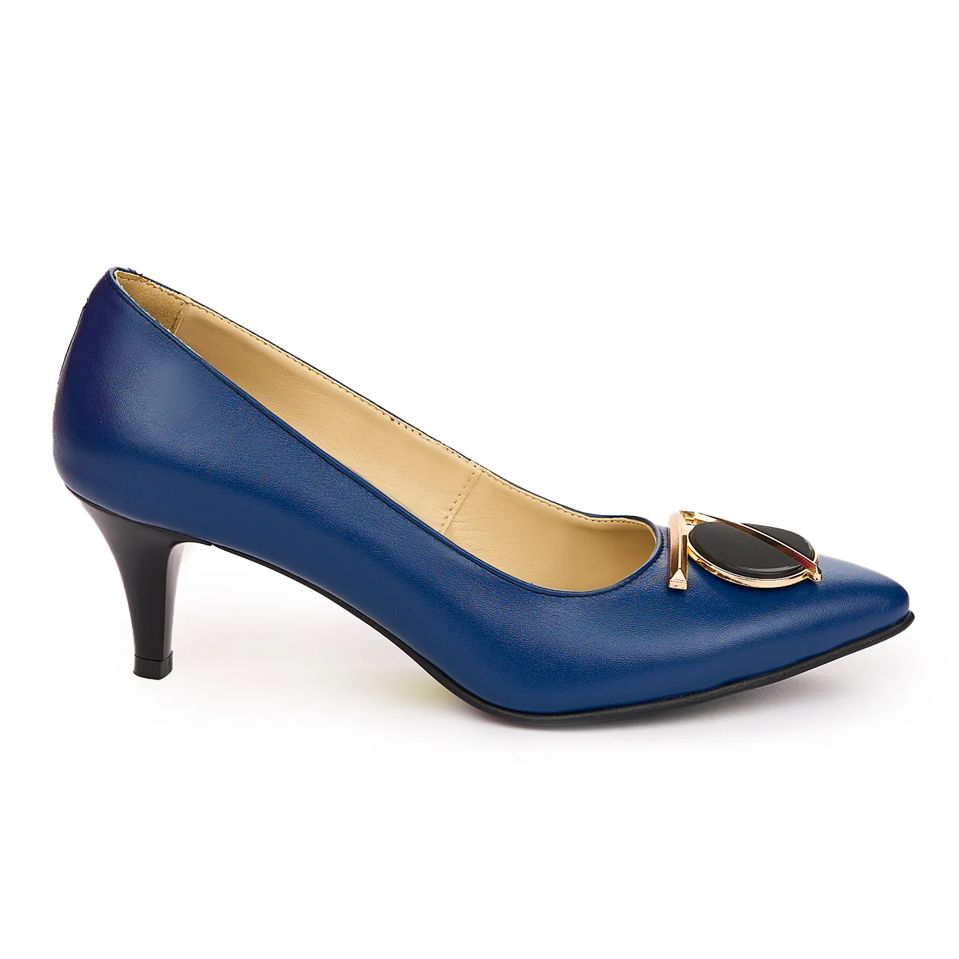Pantofi dama din piele naturala bleumarin cu toc subtire 6.5 cm 13786