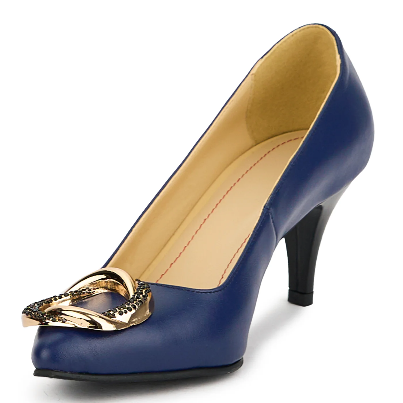 Pantofi dama din piele naturala bleumarin cu toc subtire 7 cm 15110 - Image 3