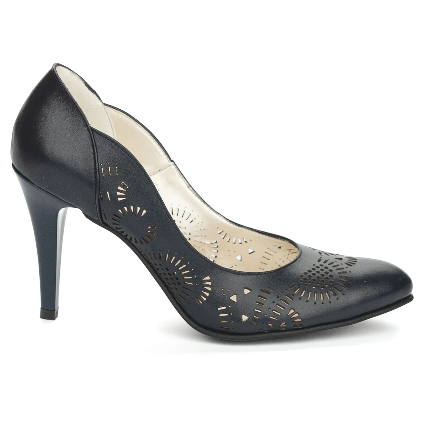 Pantofi dama din piele naturala bleumarin cu toc subtire 9.5 cm 13876