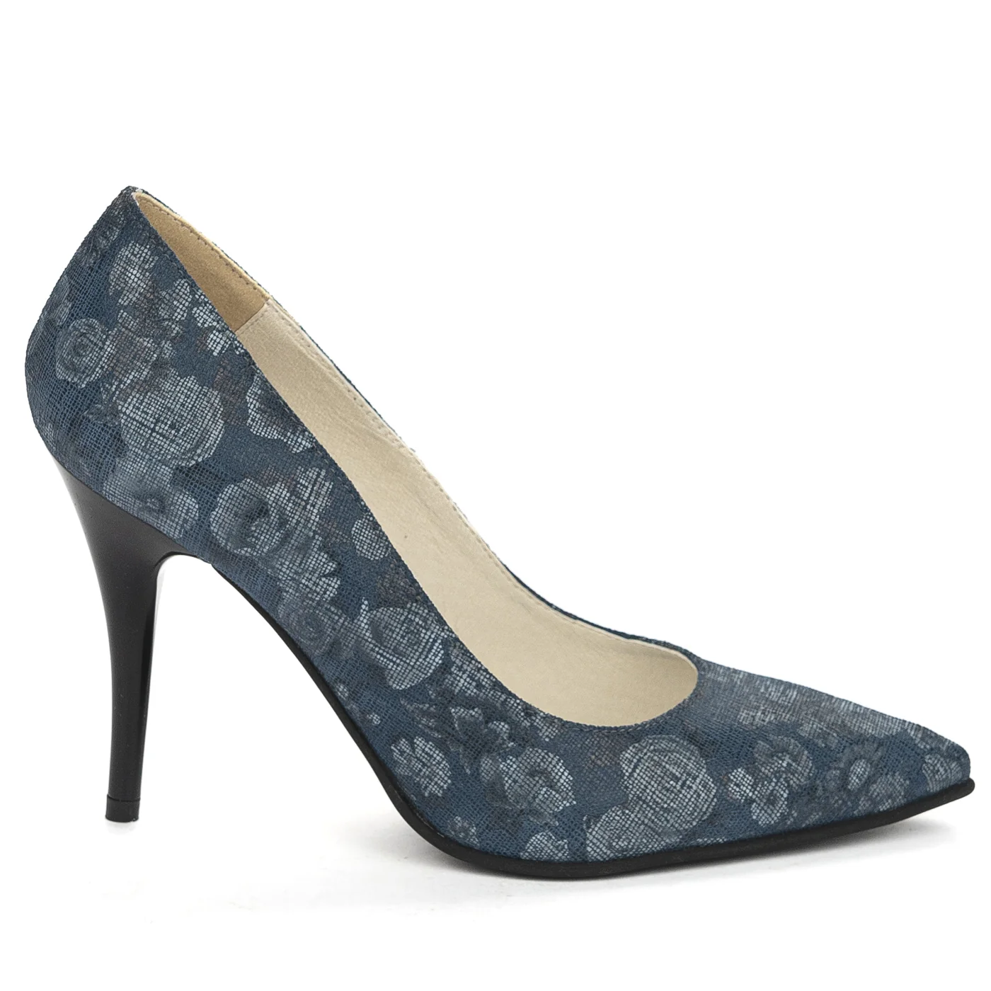 Pantofi dama din piele naturala bleumarin cu toc subtire 9 cm 13840