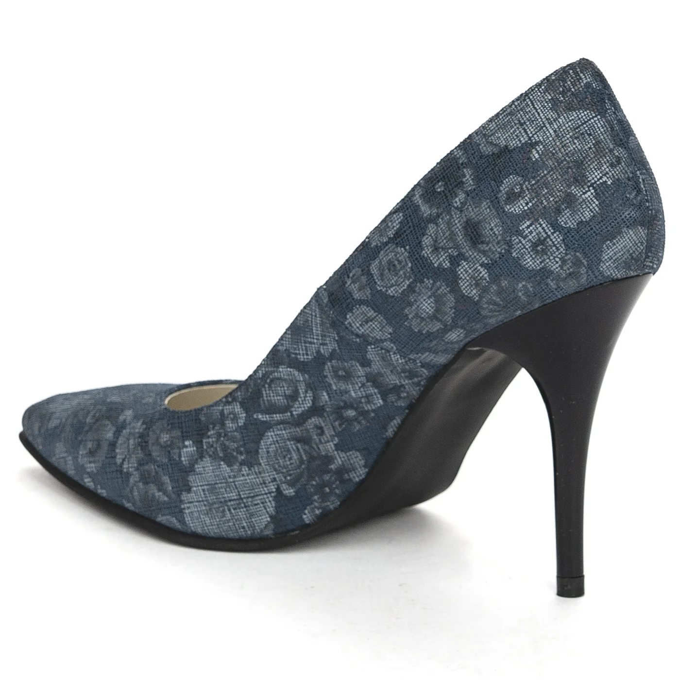 Pantofi dama din piele naturala bleumarin cu toc subtire 9 cm 13840 - Image 2