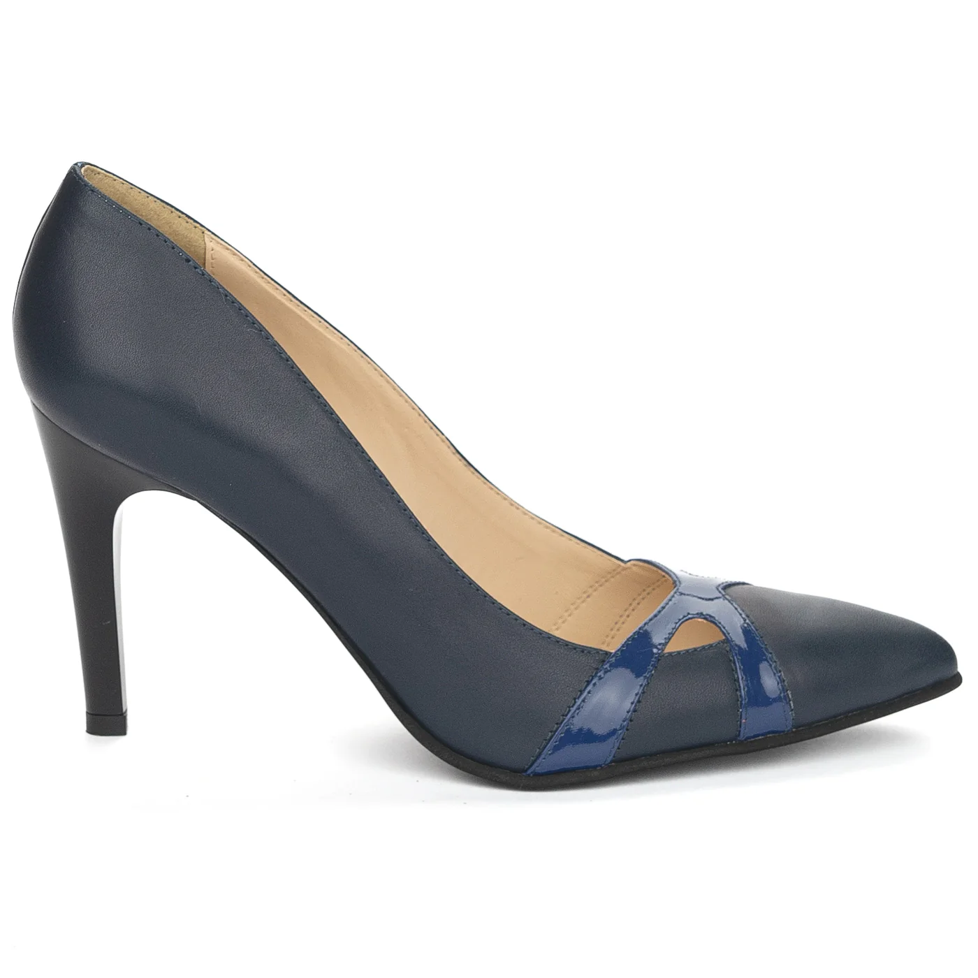Pantofi dama din piele naturala bleumarin cu toc subtire 9 cm 13890