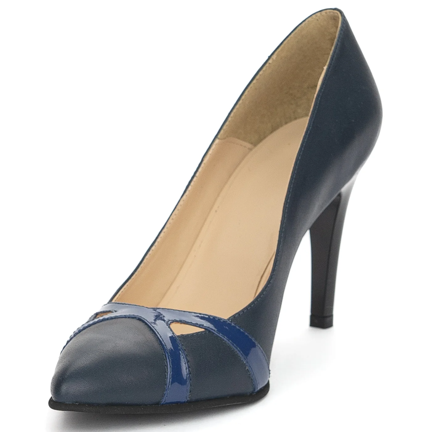 Pantofi dama din piele naturala bleumarin cu toc subtire 9 cm 13890 - Image 3