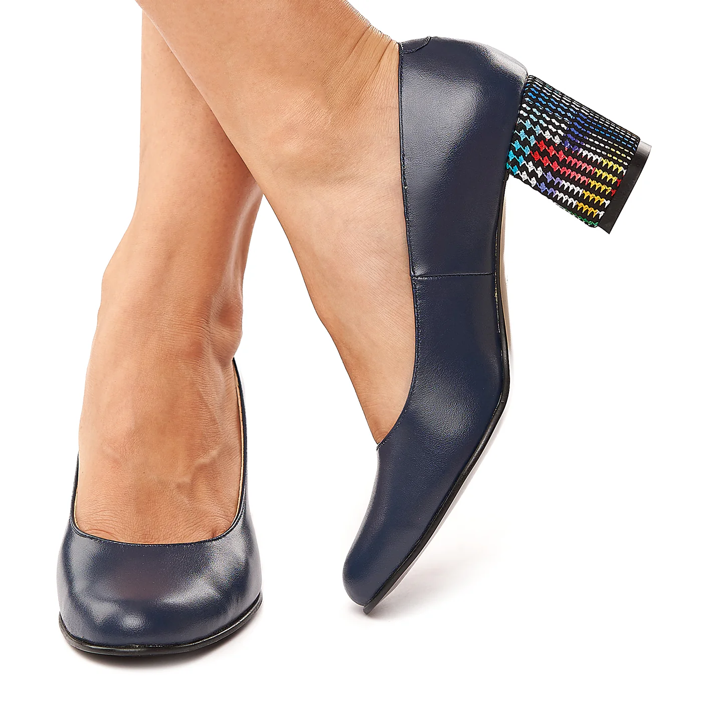 Pantofi dama din piele naturala bleumarin toc colorat 4178 - Image 3