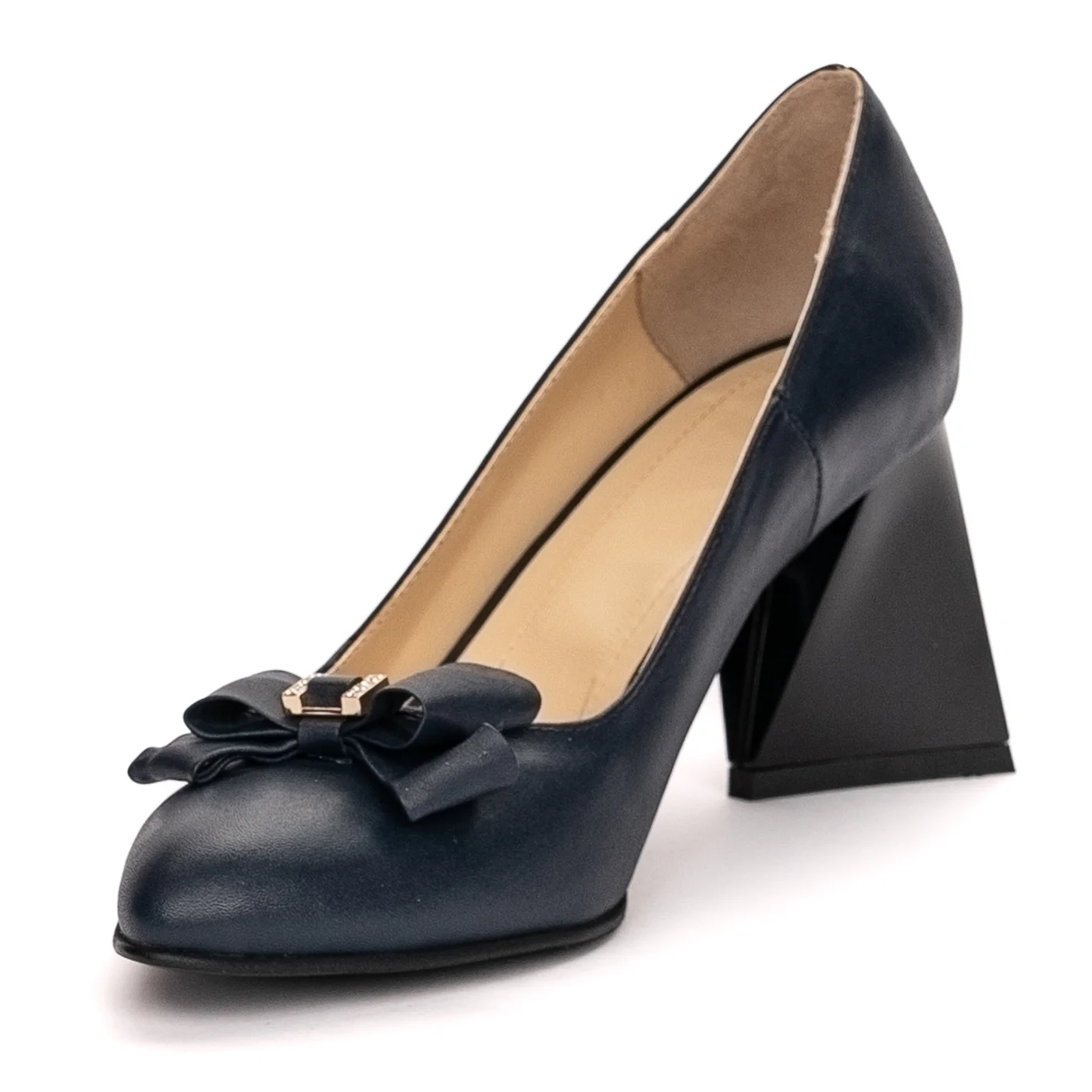 Pantofi dama din piele naturala bleumarin toc gros 13383 - Image 3
