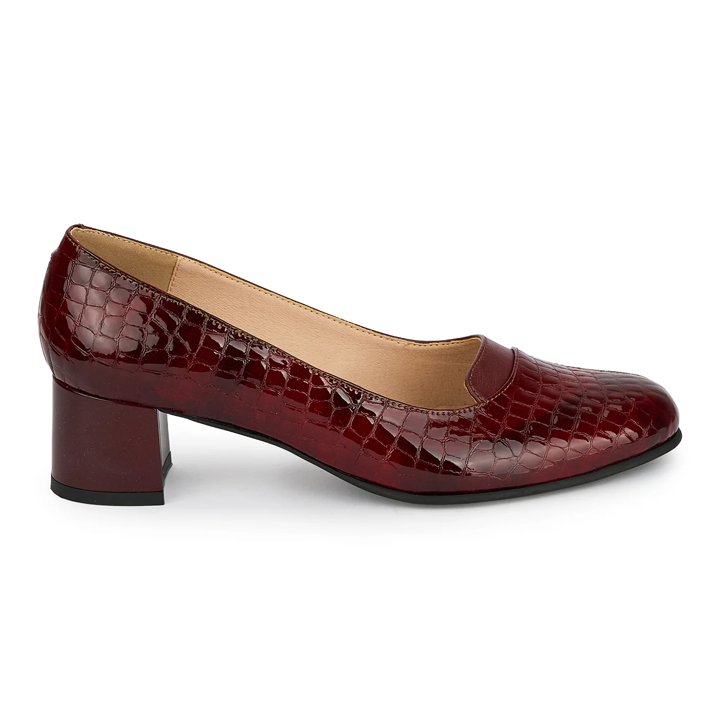 Pantofi dama din piele naturala bordo cu toc gros 4.5 cm 19417