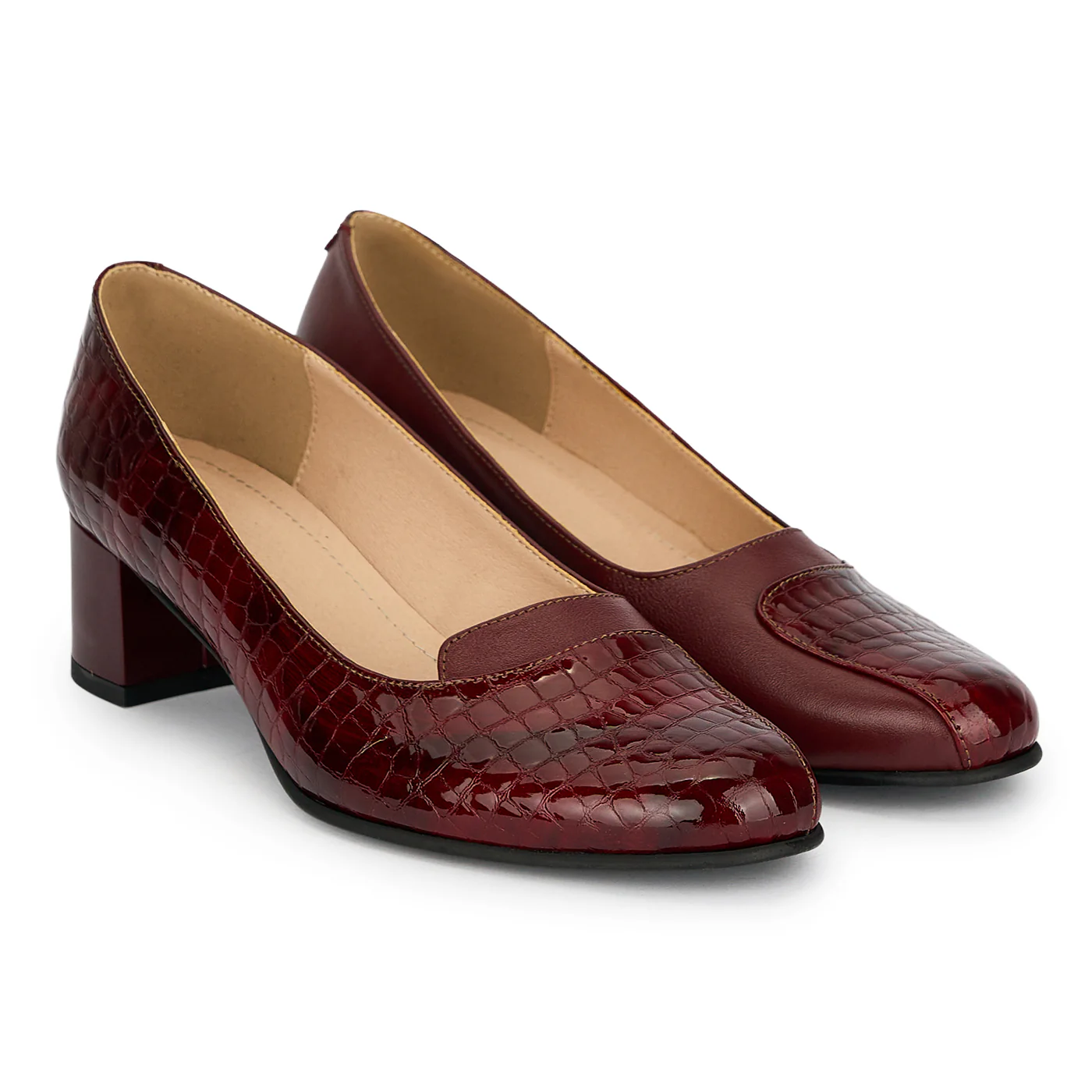 Pantofi dama din piele naturala bordo cu toc gros 4.5 cm 19417 - Image 4