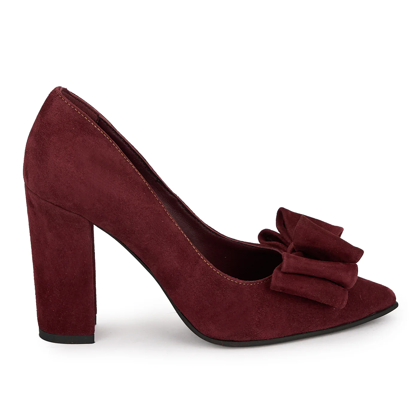Pantofi damă din piele naturală bordo cu toc gros 9.5 cm 19575