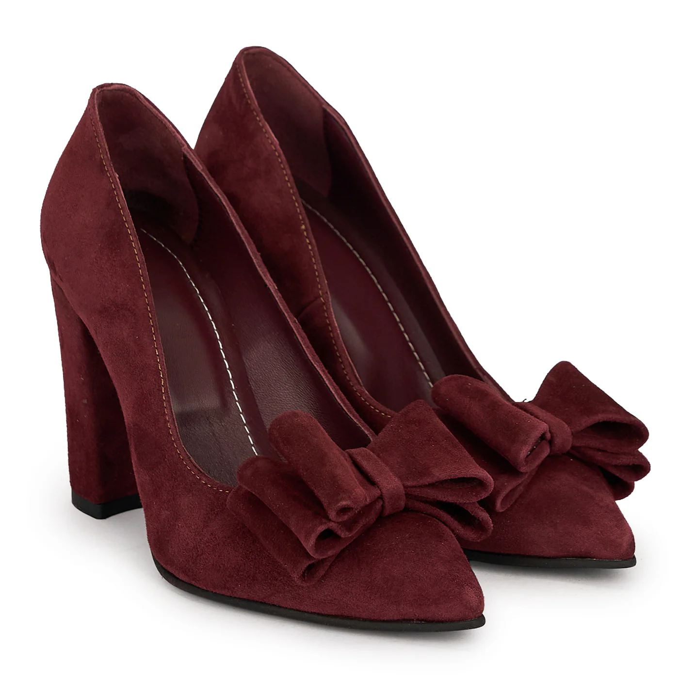 Pantofi damă din piele naturală bordo cu toc gros 9.5 cm 19575 - Image 4