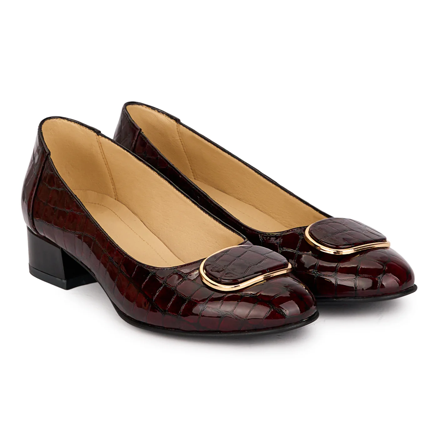 Pantofi dama din piele naturala bordo cu toc mic 3.5 cm 18603 - Image 4