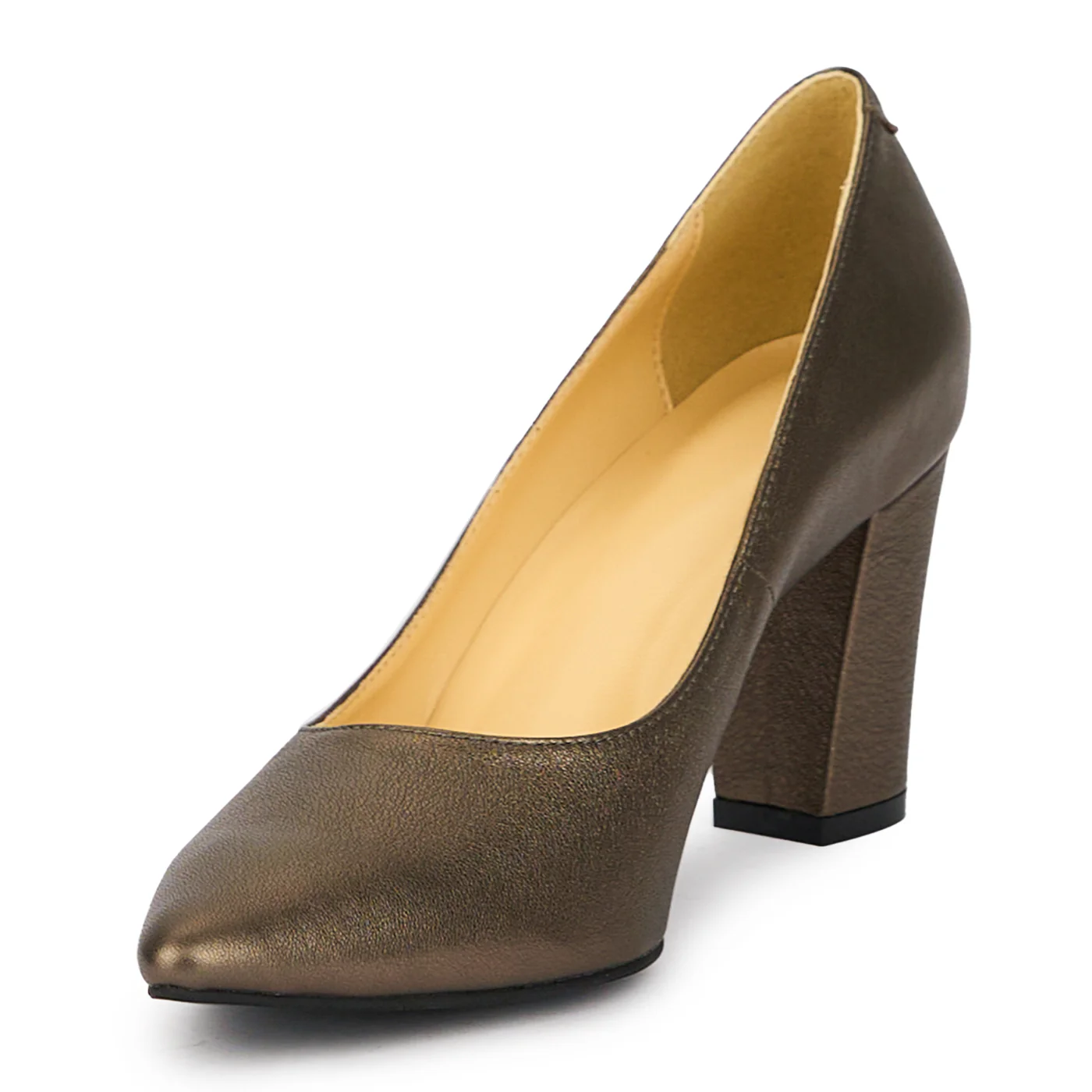 Pantofi dama din piele naturala bronz cu toc gros 7.5 cm 15558 - Image 3